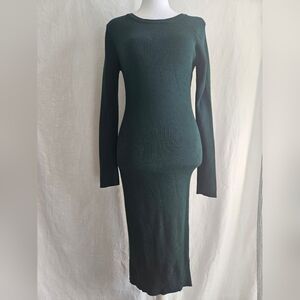 Rehab Ribbed Sweater Dress Sz L Emerald Green Midi Longsleeve